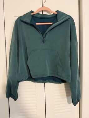 lululemon athletica Teal Quarter-Zip Cropped Sweatshirt